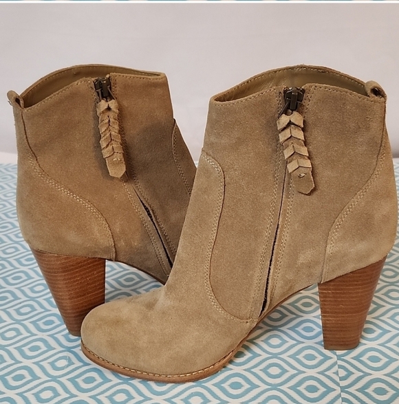 Joie bootie tan leather Saude Wood Stacked Heels Classic - Picture 8 of 9
